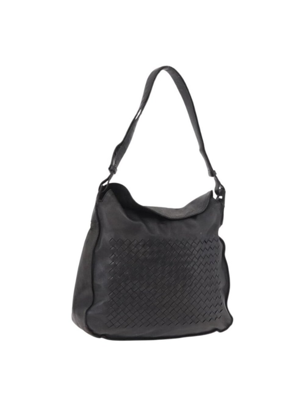 Authentic BOTTEGA VENETA INTRECCIATO Shoulder Bag Leather Black